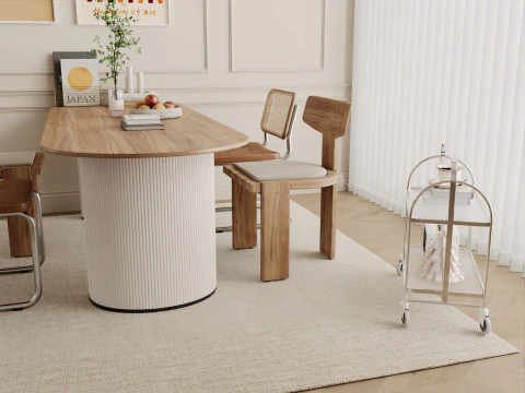 Sala de jantar Japandi Natural com m&oacute;veis de madeira clara 17 Modelo 3D
