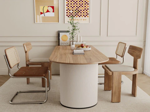 Sala de jantar Japandi Natural com m&oacute;veis de madeira clara 17 Modelo 3D