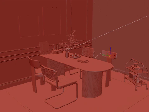 Sala de jantar Japandi Natural com m&oacute;veis de madeira clara 17 Modelo 3D