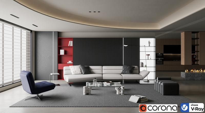 Livingroom interior scene 003 3D Model .c4d .max .obj .3ds .fbx .stl .blend 