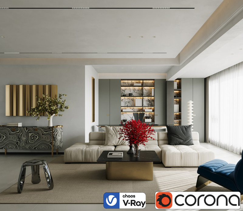 Livingroom interior scene 014 Modelo 3D .c4d .max .obj .3ds .fbx .stl .blend