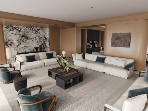 Luxury Open Plan Living and Dining Room 068 Modello 3D