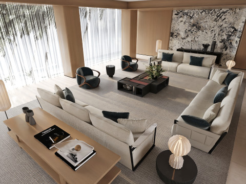 Luxury Open Plan Living and Dining Room 068 3D मॉडल