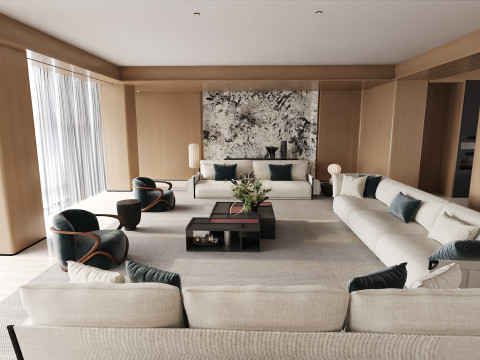 Luxury Open Plan Living and Dining Room 068 3D मॉडल