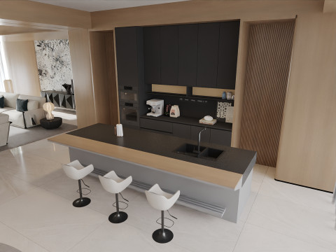 Luxury Open Plan Living and Dining Room 068 3D मॉडल
