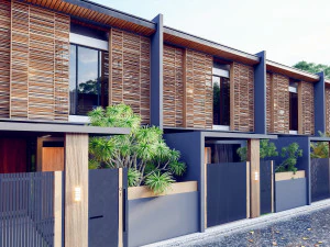 Design moderno em preto e madeira Modelo 3D