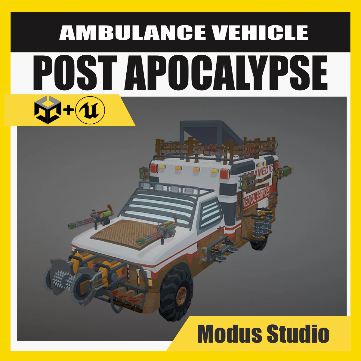 Post Apocalypse Ambulance 3D Model .c4d .max .obj .3ds .fbx .stl .blend 
