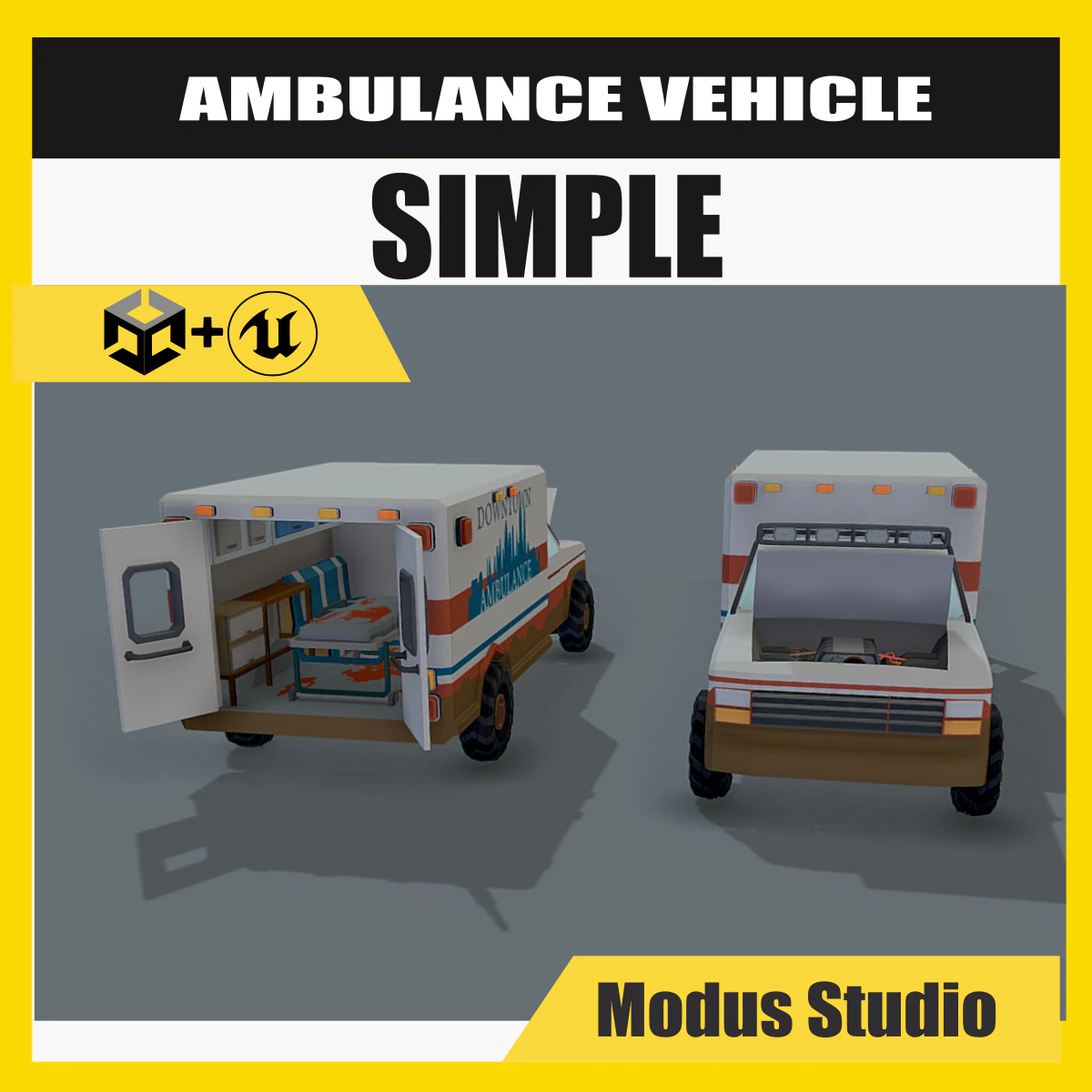 Low Poly Simple Ambulance 3D Model .c4d .max .obj .3ds .fbx .stl .blend 