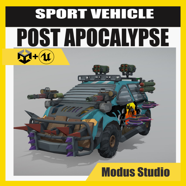 Low Poly Post Apocalypse Sport Car Model 3D .c4d .max .obj .3ds .fbx .stl .blend 
