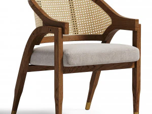 Vintage Dining Chair Ash Wood Rattan 3D Model