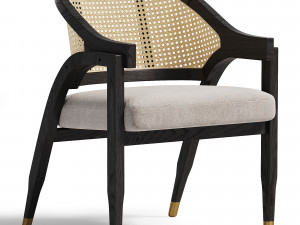 Vintage Dining Chair Ash Wood Rattan 3D मॉडल