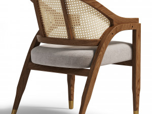 Vintage Dining Chair Ash Wood Rattan 3D मॉडल
