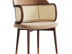 Kursi Makan Kulit WR 1309 Dengan Lengan Rotan Bentuk Busur Model 3D