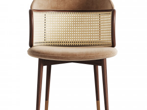 WR 1309 Leather Dining Chair With Arc-shape Rattan Arm 3D Model