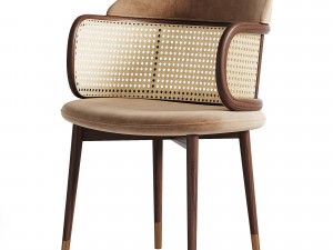 WR 1309 Leather Dining Chair With Arc-shape Rattan Arm 3D Model