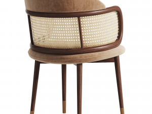 WR 1309 Leather Dining Chair With Arc-shape Rattan Arm 3D Model