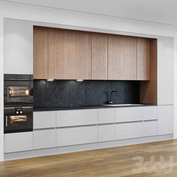 KitchenModernWhiteandWood Model 3D .c4d .max .obj .3ds .fbx .stl .blend 