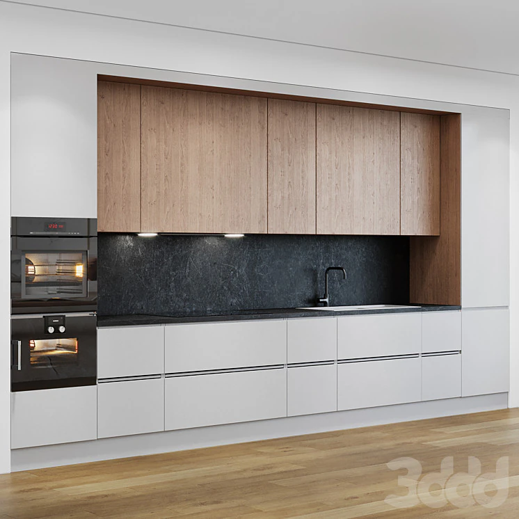 KitchenModernWhiteandWood 3D Model .c4d .max .obj .3ds .fbx .stl .blend