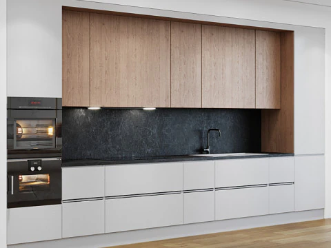 Кухня Сучасна Біла та Дерева 3D Модель