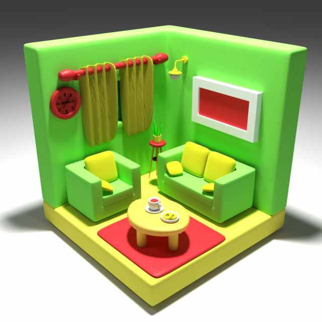 Green room 3D Model .c4d .max .obj .3ds .fbx .stl .blend