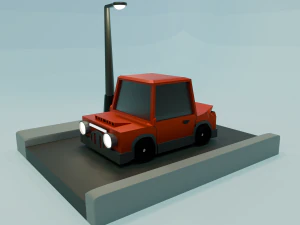Desenho animado cl&aacute;ssico de carro vermelho GRATUITO Modelo 3D