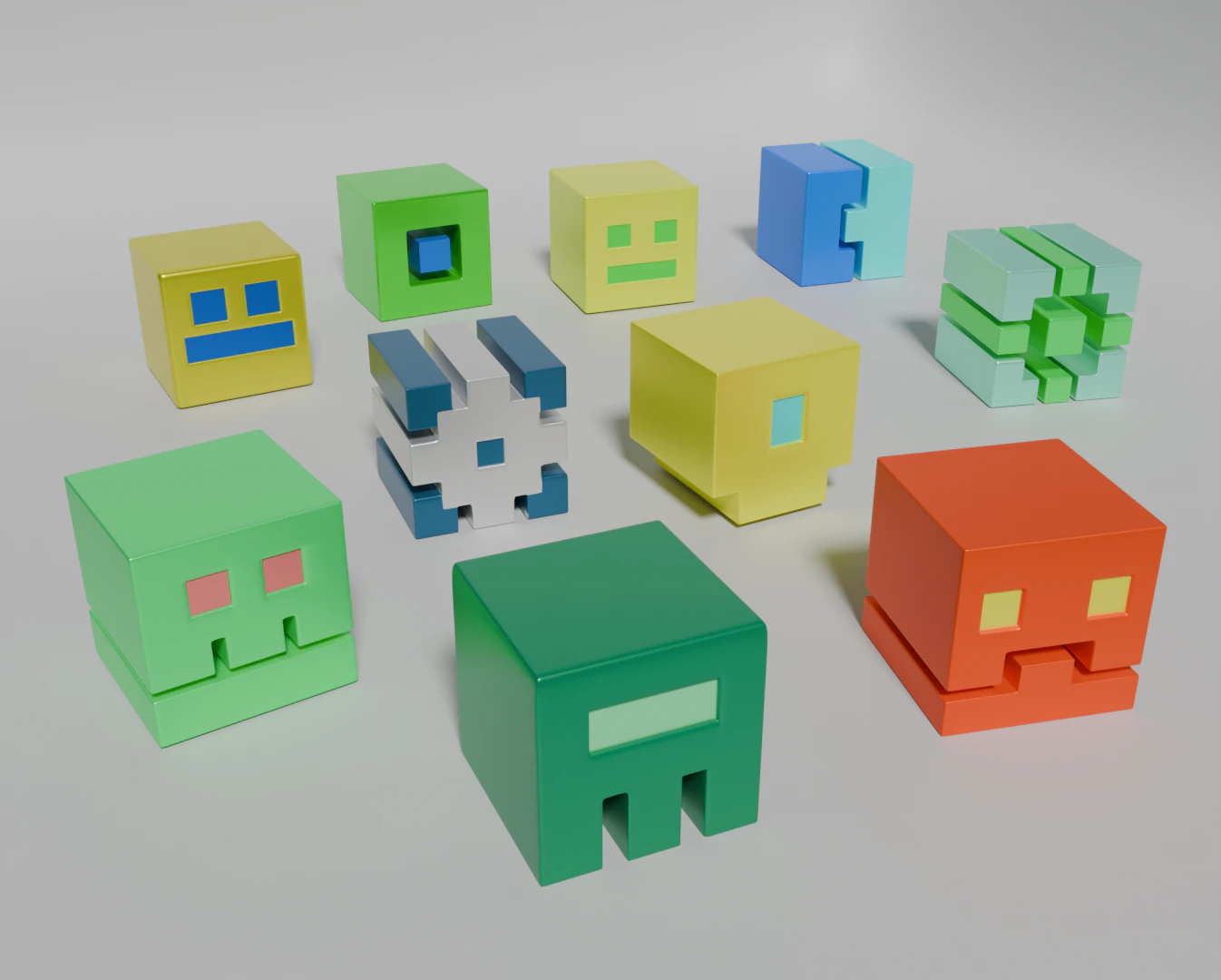 Icon Kit 1 Geometry Dash First 10 Cubes 3D Model .c4d .max .obj .3ds .fbx .stl .blend 
