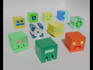 Icon Kit 1 Geometry Dash First 10 Cubes Modelo 3D
