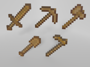 Pack N1 Minecraft Wood Tools 3D Model