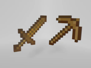 Pack N1 Minecraft Wood Tools 3D Model
