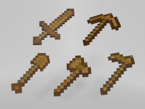 Pack N1 Minecraft Wood Tools 3D Model