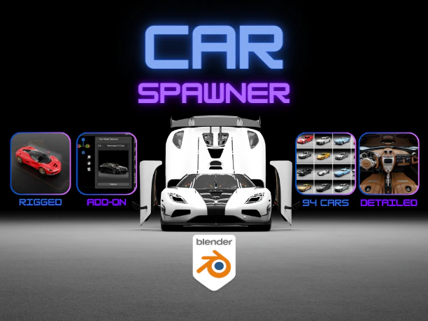 HQ Car Spawner add-on for Blender - 104 Cars 3D Model .c4d .max .obj .3ds .fbx .stl .blend