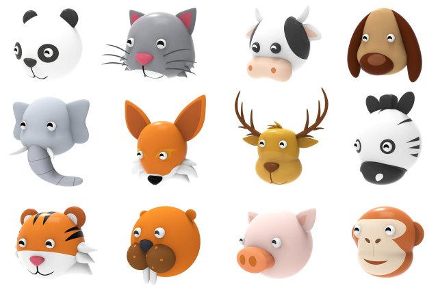 Animal Head 1 Cartoon 3D Modelo 3D .c4d .max .obj .3ds .fbx .stl .blend 