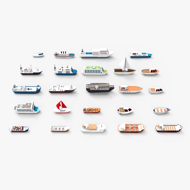 Ships collection paper boat icons 3d 3D Model .c4d .max .obj .3ds .fbx .stl .blend 
