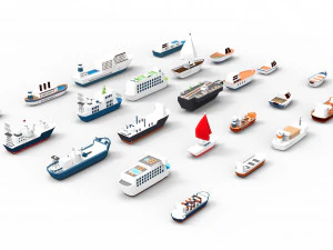 Ships collection paper boat icons 3d 3D Model