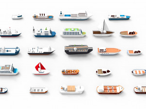Ships collection paper boat icons 3d 3D Model