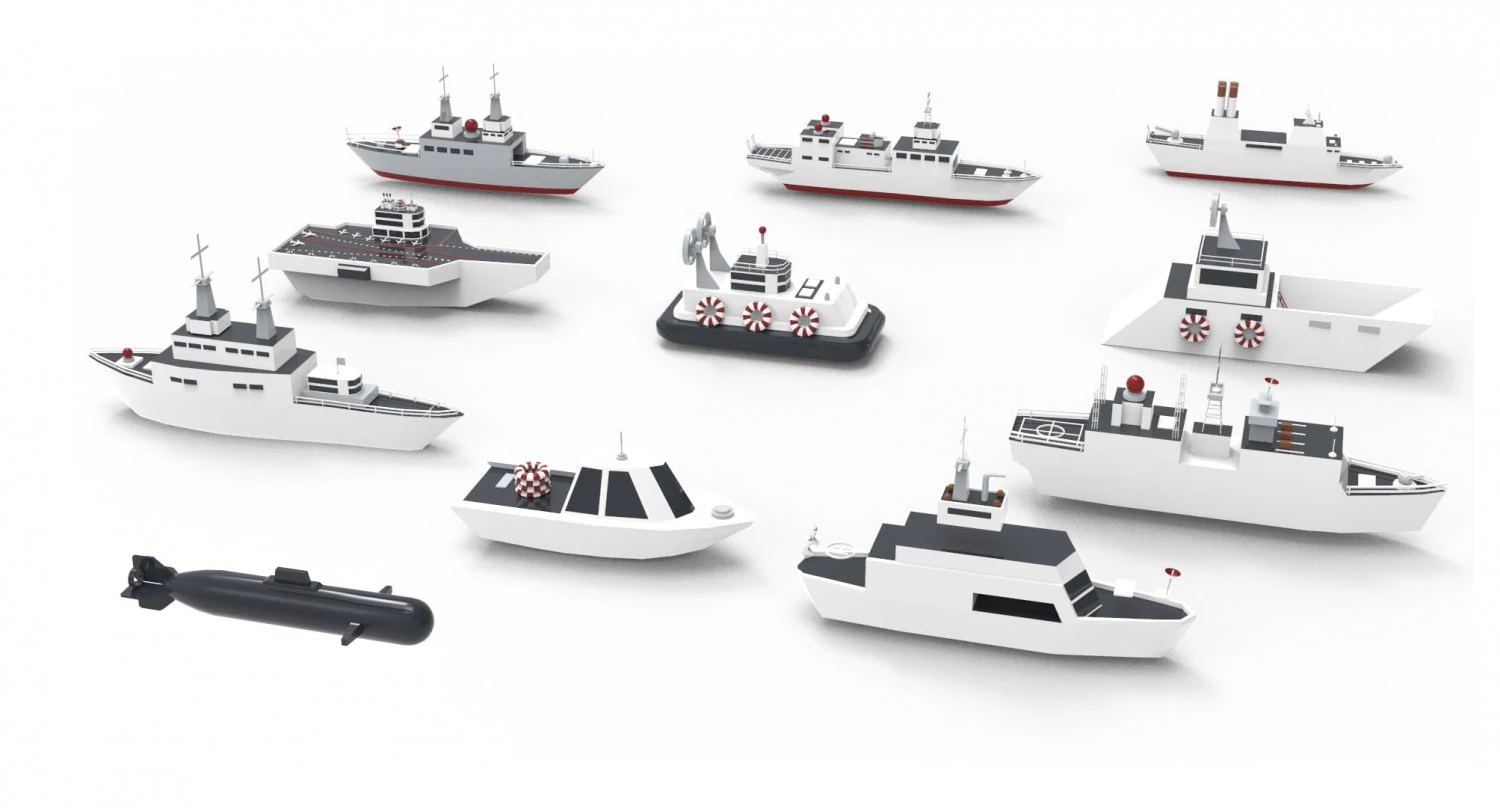 Battleship Collection group of ships and submarines 3d 3D Model .c4d .max .obj .3ds .fbx .stl .blend 