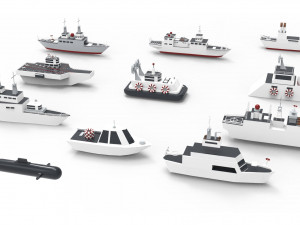 Battleship Collection group of ships and submarines 3d Model 3D