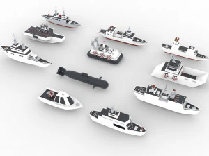 Battleship Collection group of ships and submarines 3d 3D Model