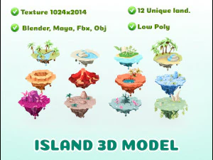 Остров 3D Низкополигональная 3D Модель