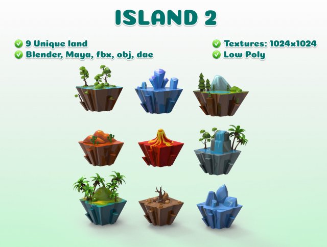 Island 2 Low-poly Modello 3D .c4d .max .obj .3ds .fbx .stl .blend 