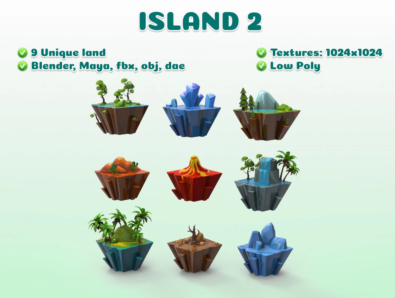 Island 2 Low-poly 3D Model .c4d .max .obj .3ds .fbx .stl .blend