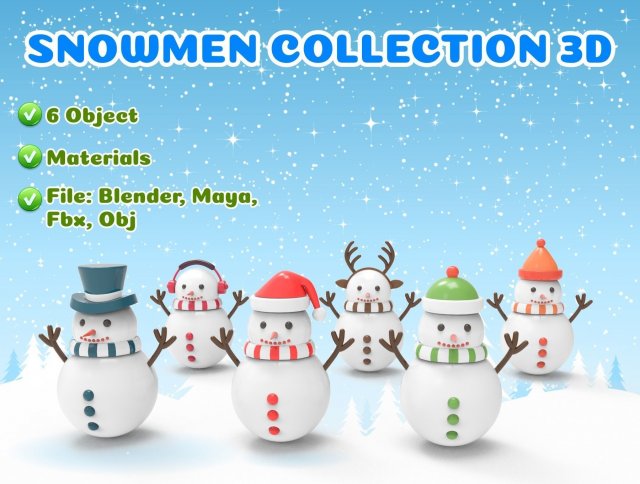 Snowmen collections 3D 3D मॉडल .c4d .max .obj .3ds .fbx .stl .blend 