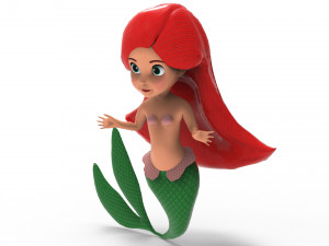 Mermaid Cartoon Animated Modello 3D