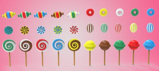 Candy Collection set of pins Modelo 3D .c4d .max .obj .3ds .fbx .stl .blend 