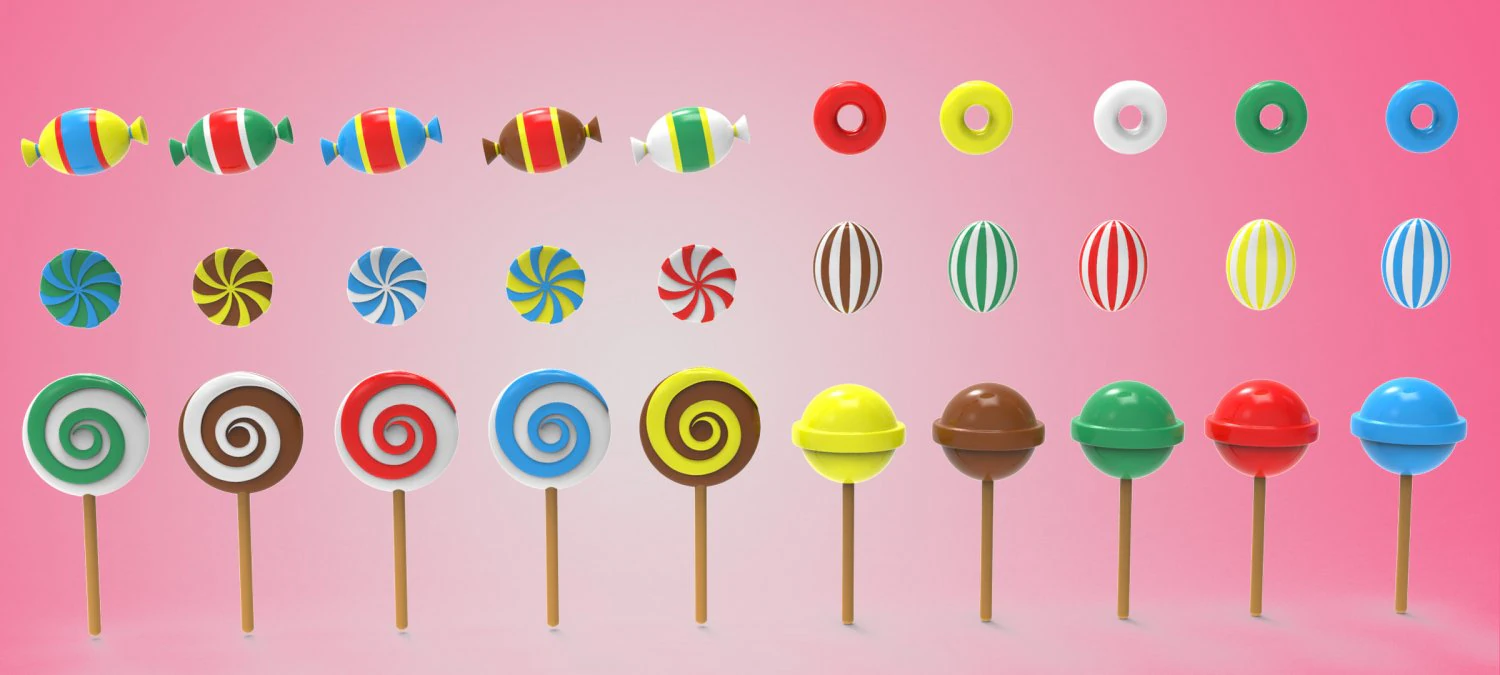 Candy Collection set of pins 3D Model .c4d .max .obj .3ds .fbx .stl .blend 