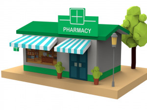 Cartoon City Buildings Shops 3D Model