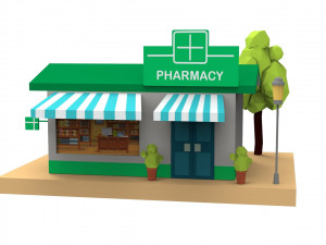 Cartoon City Buildings Shops 3D Model