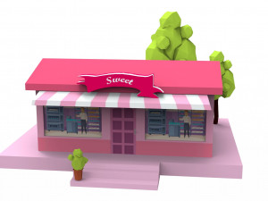 Cartoon City Buildings Shops 3D Model