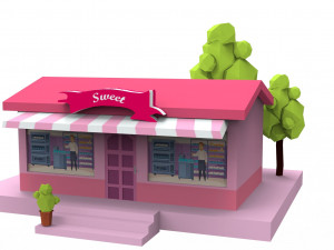Cartoon City Buildings Shops 3D Model