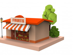Cartoon City Buildings Shops 3D Model